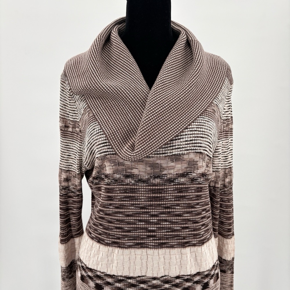 Nurture Sweater Women M Geometric Striped Multicolor Brown Textured Knit Top Y2K